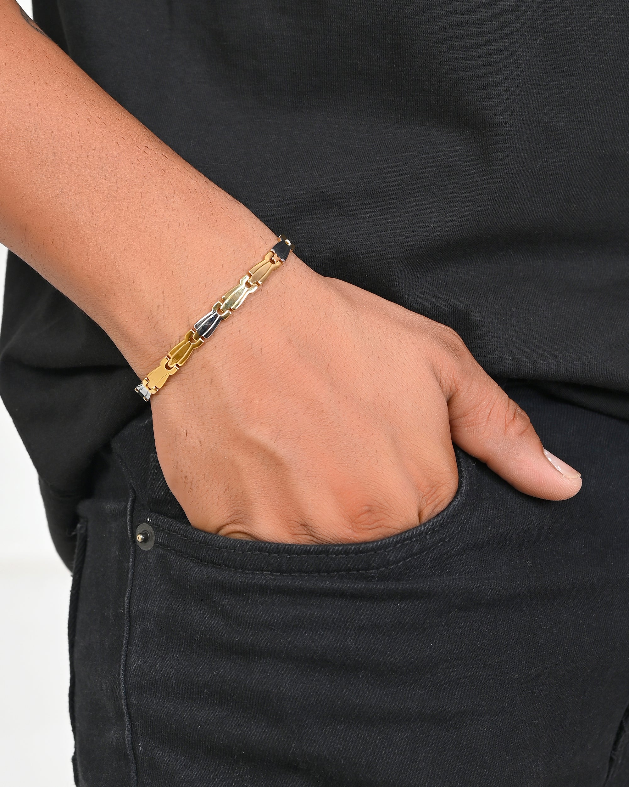 VOJ Gold and Silver Polished Designer Men Bracelet | Grocsy