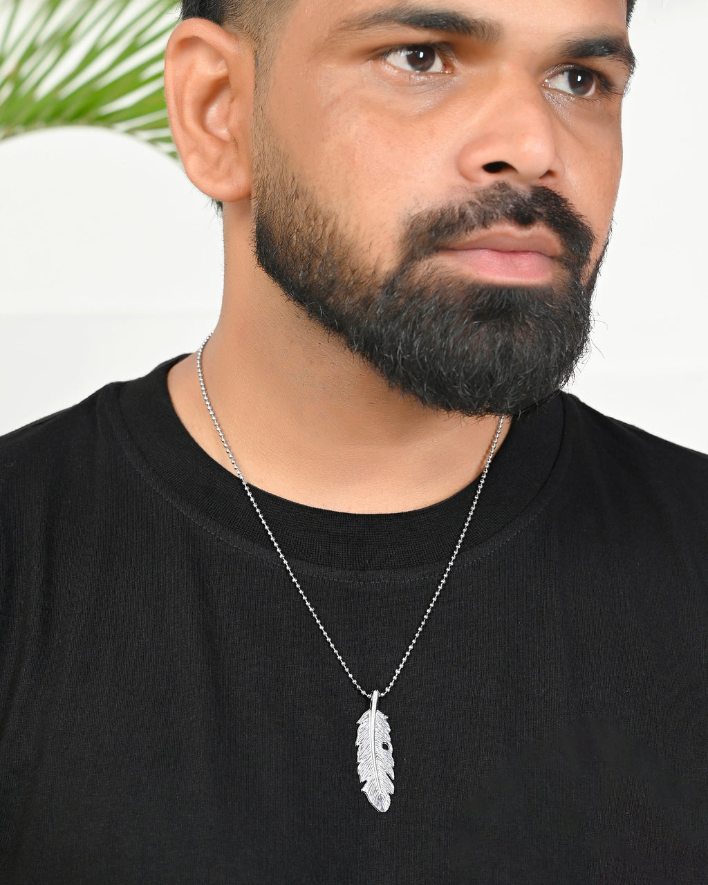 VOJ Silver Plated Men Chain With Leaf Shaped Pendent | Grocsy