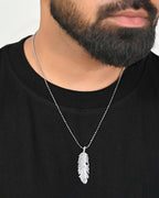 VOJ Silver Plated Men Chain With Leaf Shaped Pendent | Grocsy
