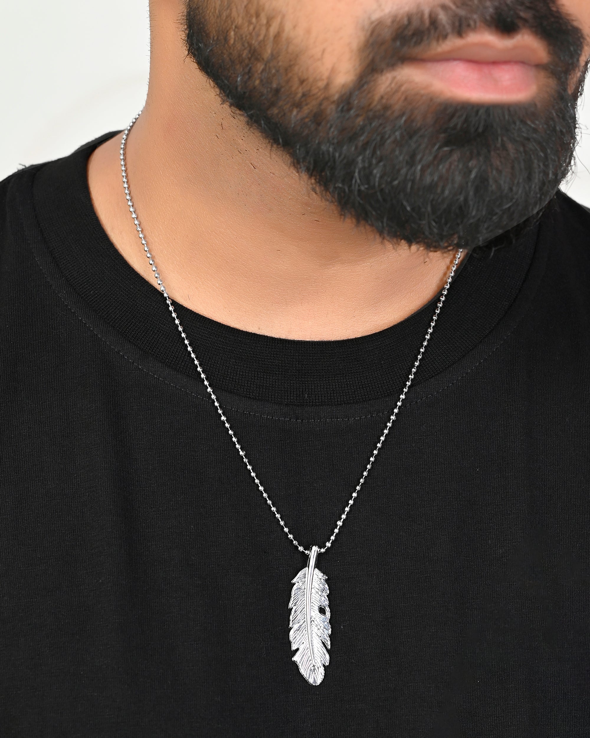 VOJ Silver Plated Men Chain With Leaf Shaped Pendent | Grocsy