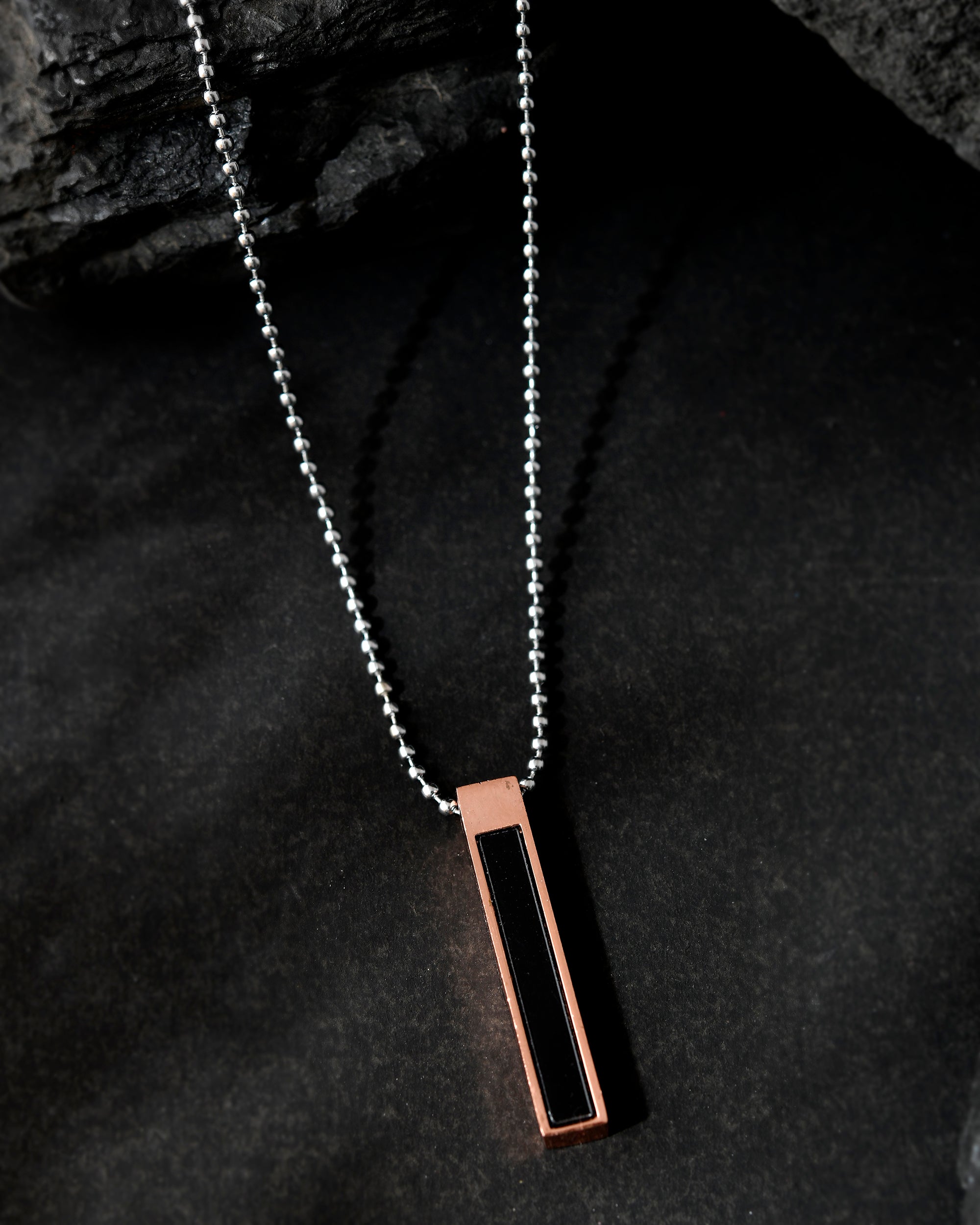 VOJ Silver Plated Men Chain With Rectangular Shaped Pendent | Grocsy