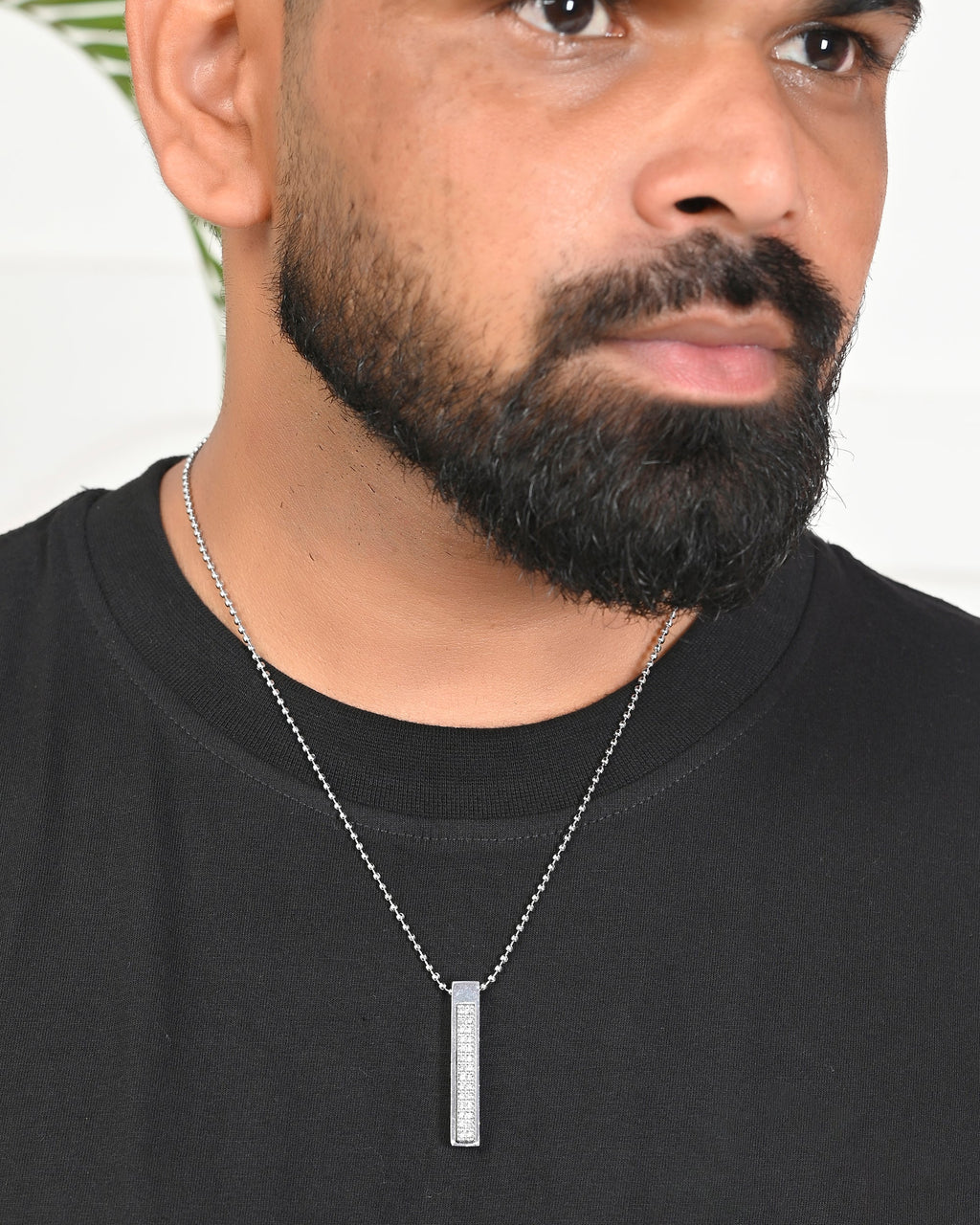 VOJ Silver Plated Men Chain With Rectangular Shaped AD Stone Studded Pendent | Grocsy