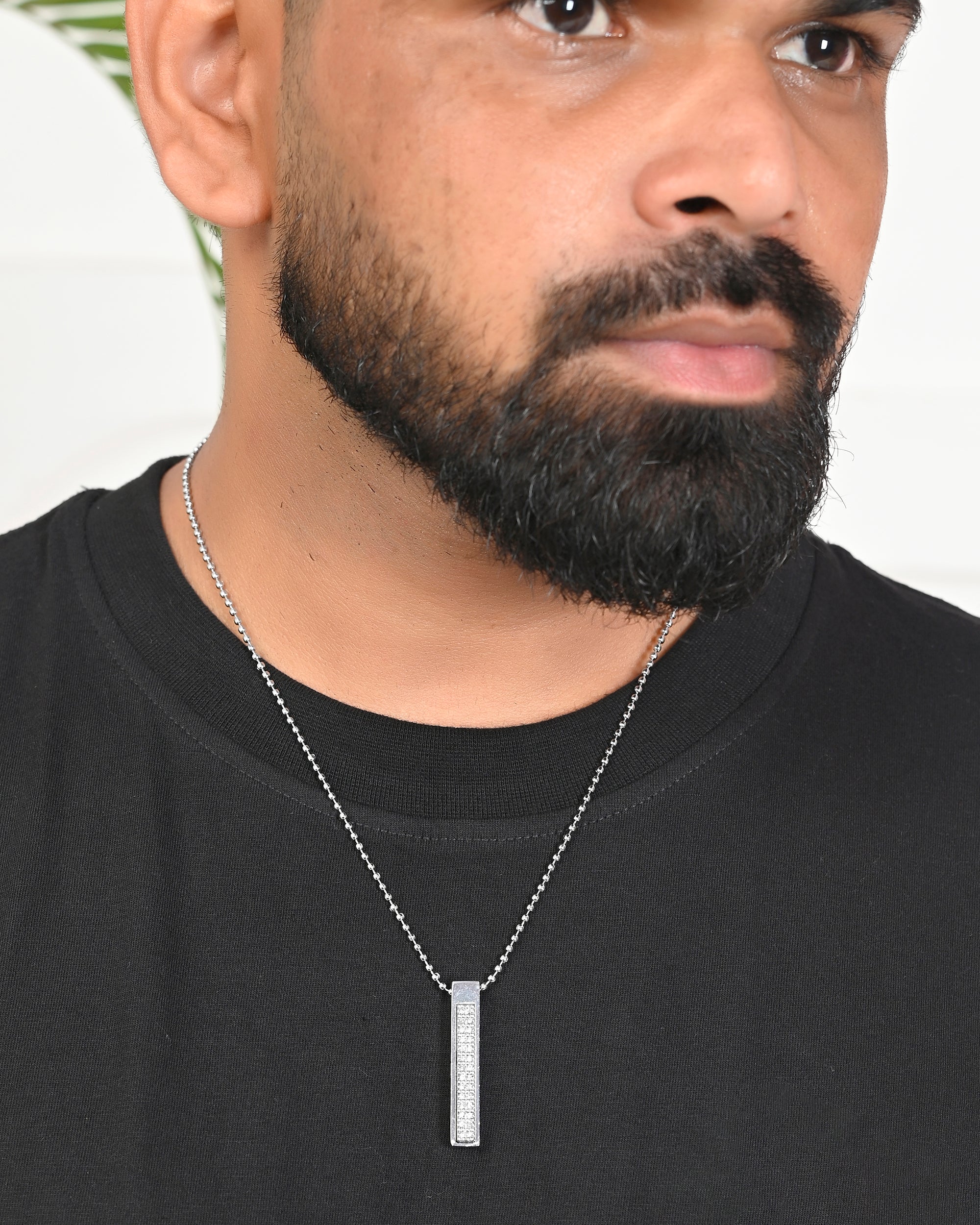 VOJ Silver Plated Men Chain With Rectangular Shaped AD Stone Studded Pendent | Grocsy