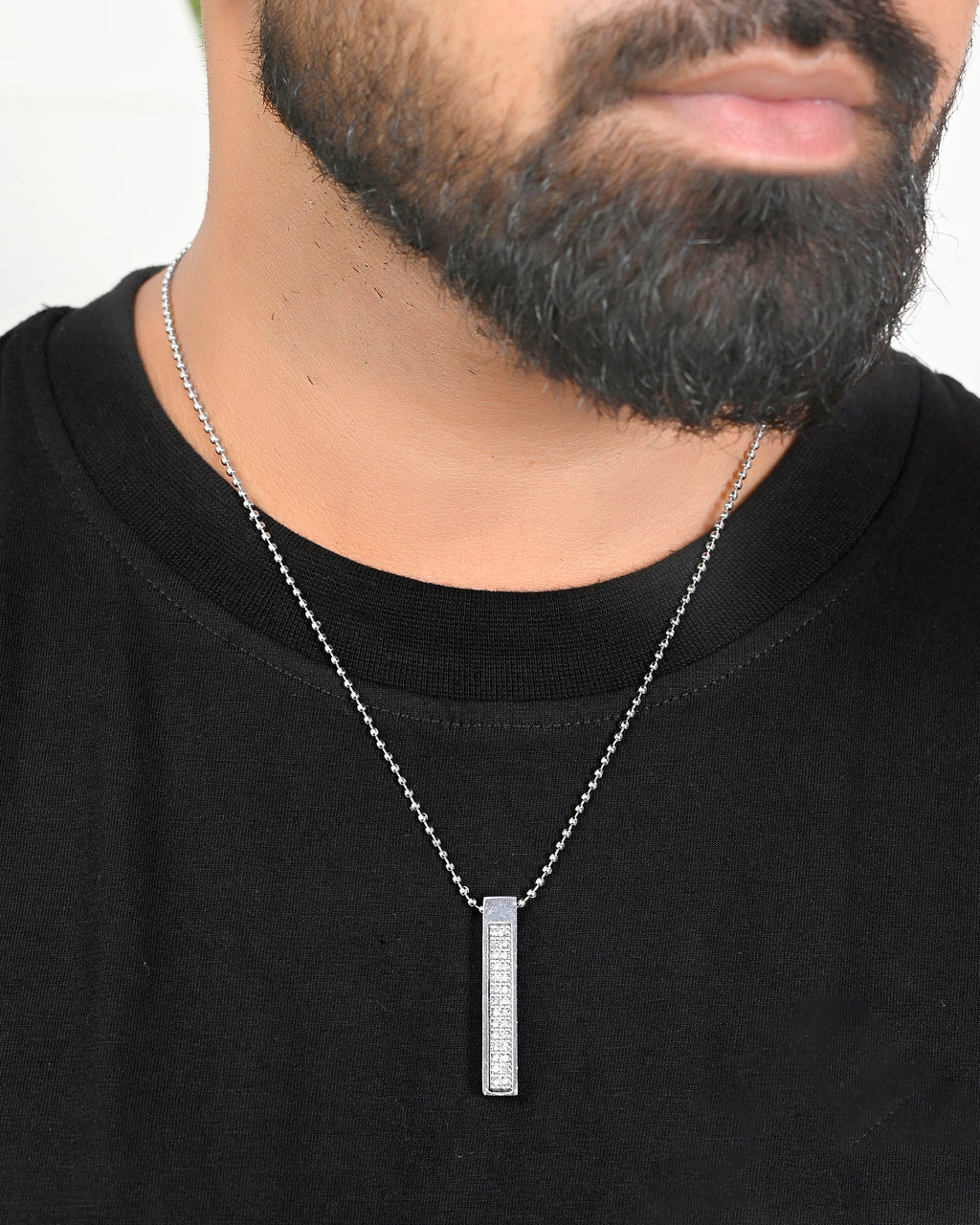 VOJ Silver Plated Men Chain With Rectangular Shaped AD Stone Studded Pendent | Grocsy