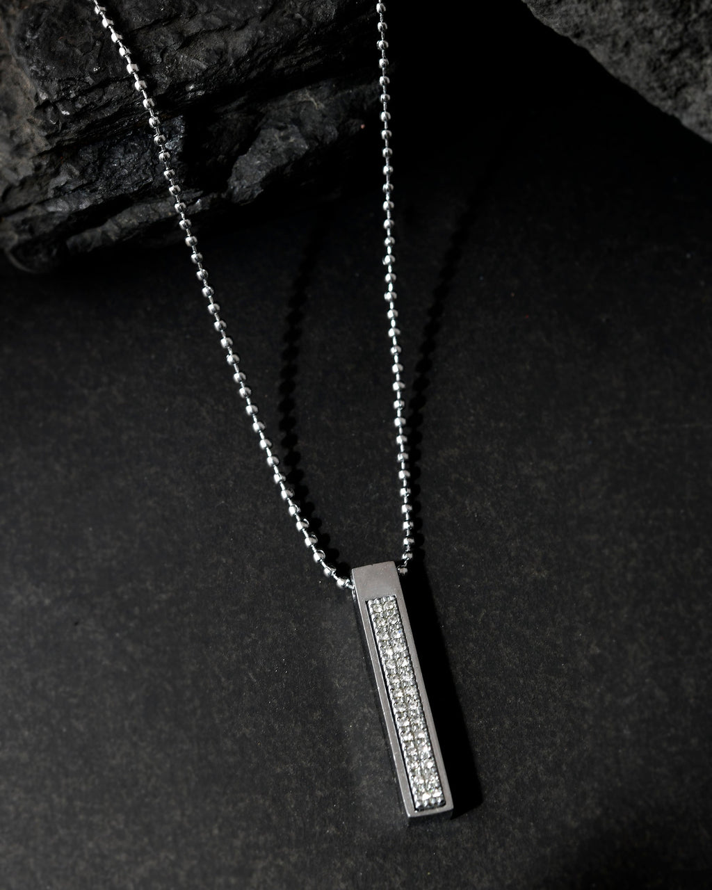 VOJ Silver Plated Men Chain With Rectangular Shaped AD Stone Studded Pendent | Grocsy
