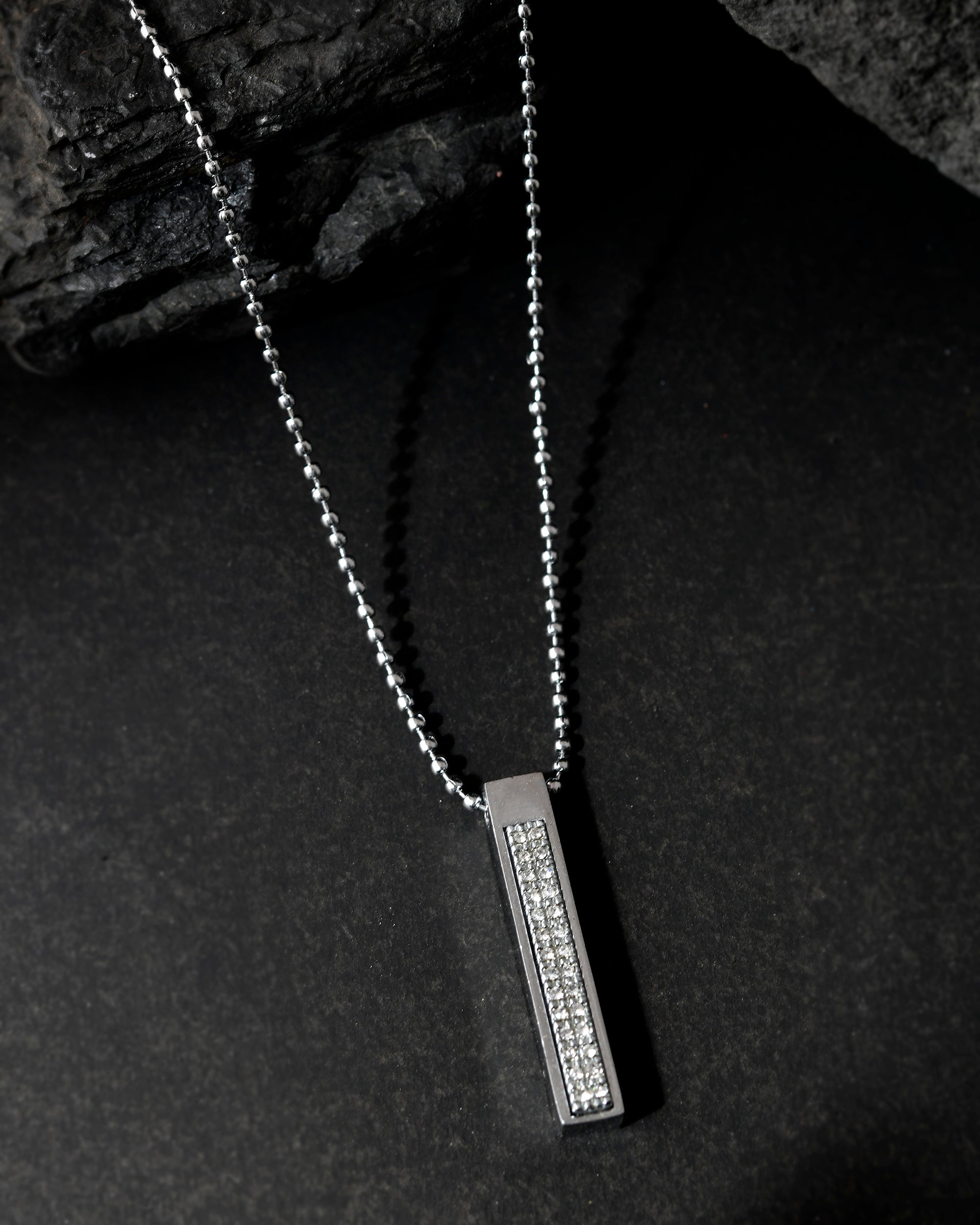 VOJ Silver Plated Men Chain With Rectangular Shaped AD Stone Studded Pendent | Grocsy