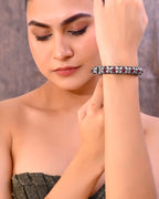 VOJ Rhodium Plated Red Stone Studded Kada Bracelet | Grocsy