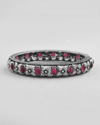 VOJ Rhodium Plated Red Stone Studded Kada Bracelet | Grocsy