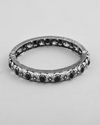 VOJ Rhodium Plated Black Stone Studded Kada Bracelet | Grocsy
