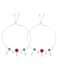 VOJ Set of 2 Silver-Plated Artificial Stones And Beads Anklet | Grocsy