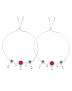 VOJ Set of 2 Silver-Plated Artificial Stones And Beads Anklet | Grocsy