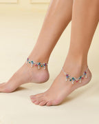 VOJ Set of 2 Silver-Plated Peacock Shaped Artificial Stones Anklet | Grocsy