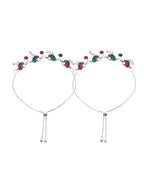 VOJ Set of 2 Silver-Plated Peacock Shaped Artificial Stones Anklet | Grocsy
