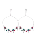 VOJ Set of 2 Silver-Plated Peacock Shaped Artificial Stones Anklet | Grocsy