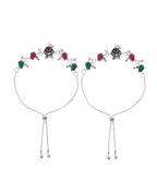 VOJ Set of 2 Silver-Plated Peacock Shaped Stone Studded Anklets | Grocsy