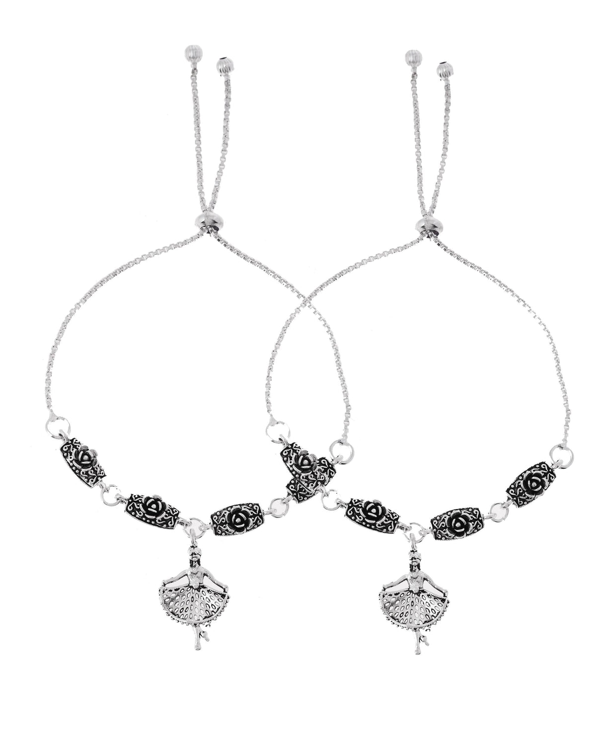VOJ Set of 2 Silver Plated Dancing Girl Anklet | Grocsy