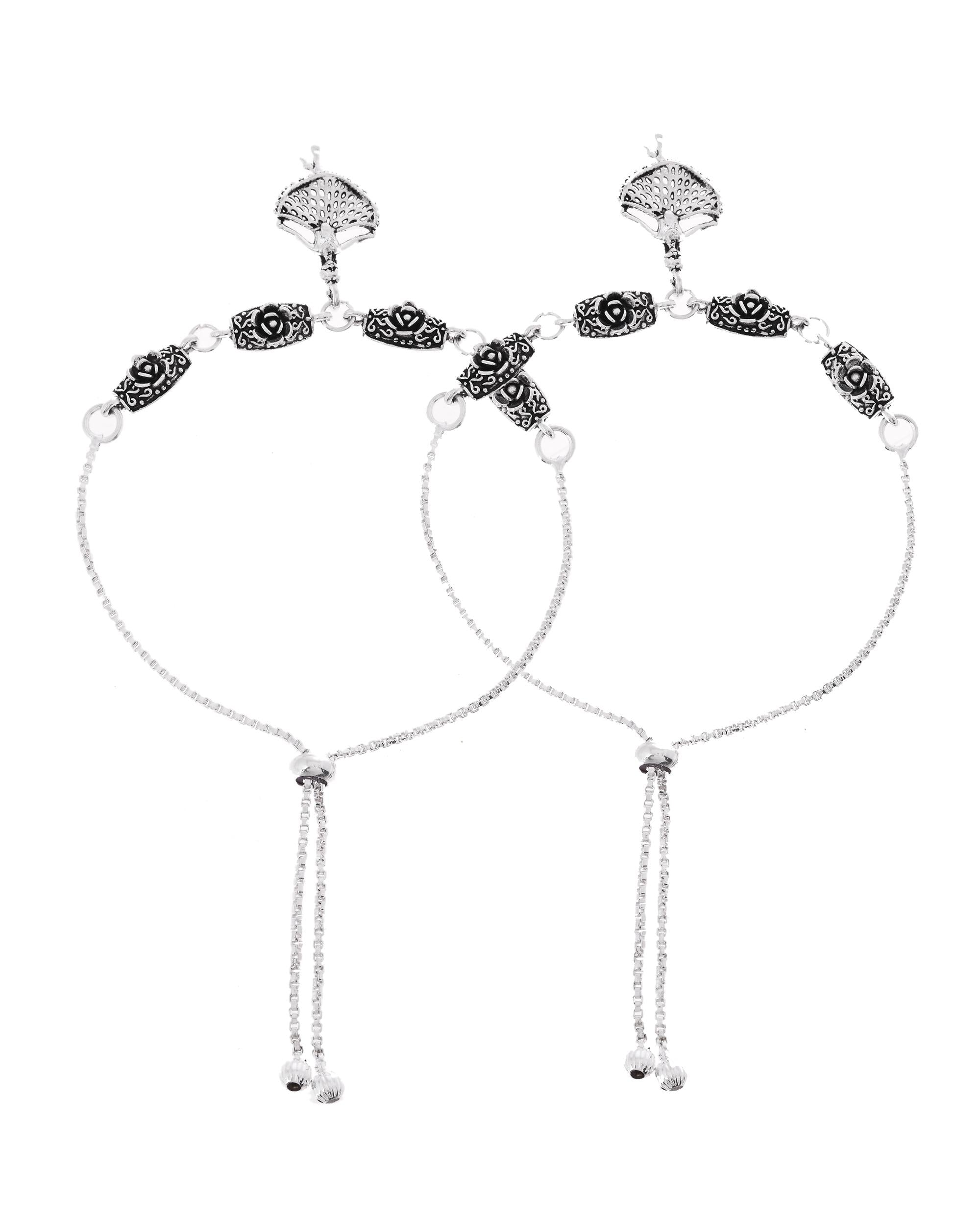 VOJ Set of 2 Silver Plated Dancing Girl Anklet | Grocsy