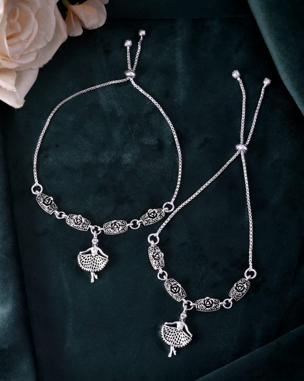 VOJ Set of 2 Silver Plated Dancing Girl Anklet | Grocsy