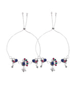 VOJ Set of 2 Silver-Plated Peacock Shaped Stone Studded Anklet | Grocsy