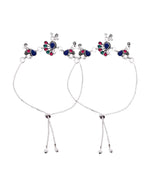 VOJ Set of 2 Silver-Plated Peacock Shaped Stone Studded Anklet | Grocsy