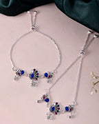 VOJ Set of 2 Silver-Plated Peacock Shaped Stone Studded Anklet | Grocsy