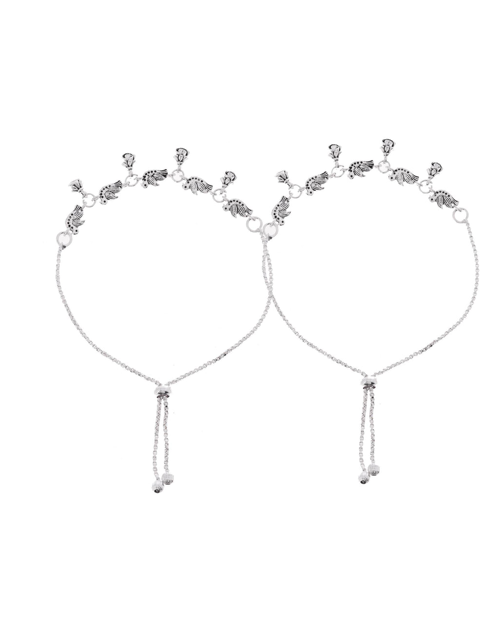 VOJ Set of 2 Silver Plated Bird And Rose Shaped Anklet | Grocsy