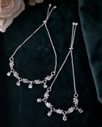 VOJ Set of 2 Silver Plated Bird And Rose Shaped Anklet | Grocsy
