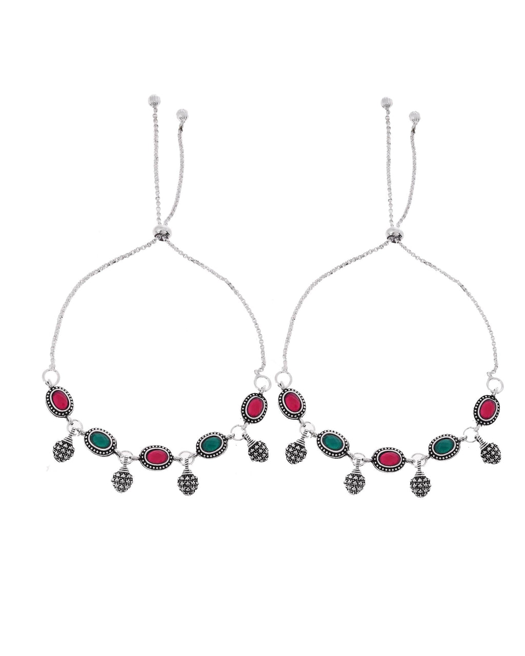 VOJ Set of 2 Silver-Plated Artificial Stones Studded Anklet | Grocsy