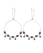 VOJ Set of 2 Silver-Plated Artificial Stones Studded Anklet | Grocsy