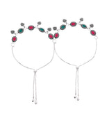 VOJ Set of 2 Silver-Plated Artificial Stones Studded Anklet | Grocsy