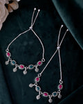 VOJ Set of 2 Silver-Plated Artificial Stones Studded Anklet | Grocsy