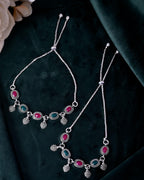 VOJ Set of 2 Silver-Plated Artificial Stones Studded Anklet | Grocsy