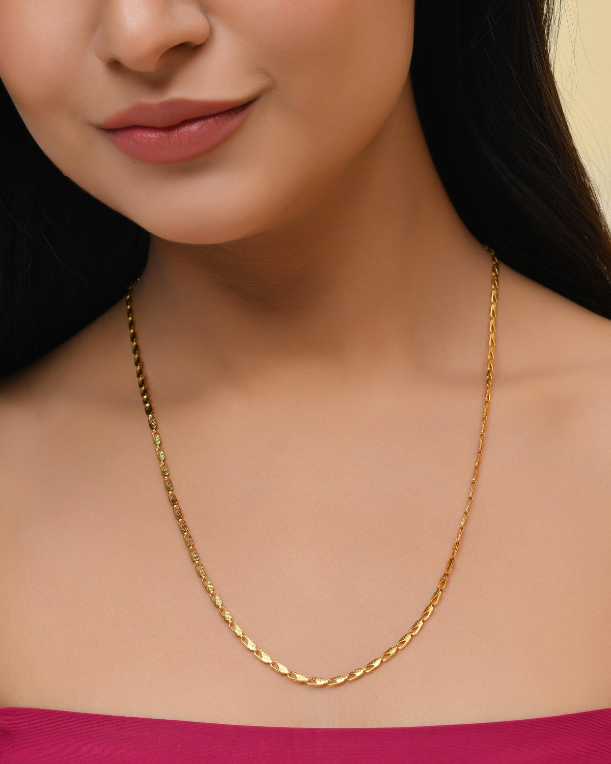 VOJ Gold-Polished Designer Biscuit Shaped Chain For Women | Grocsy