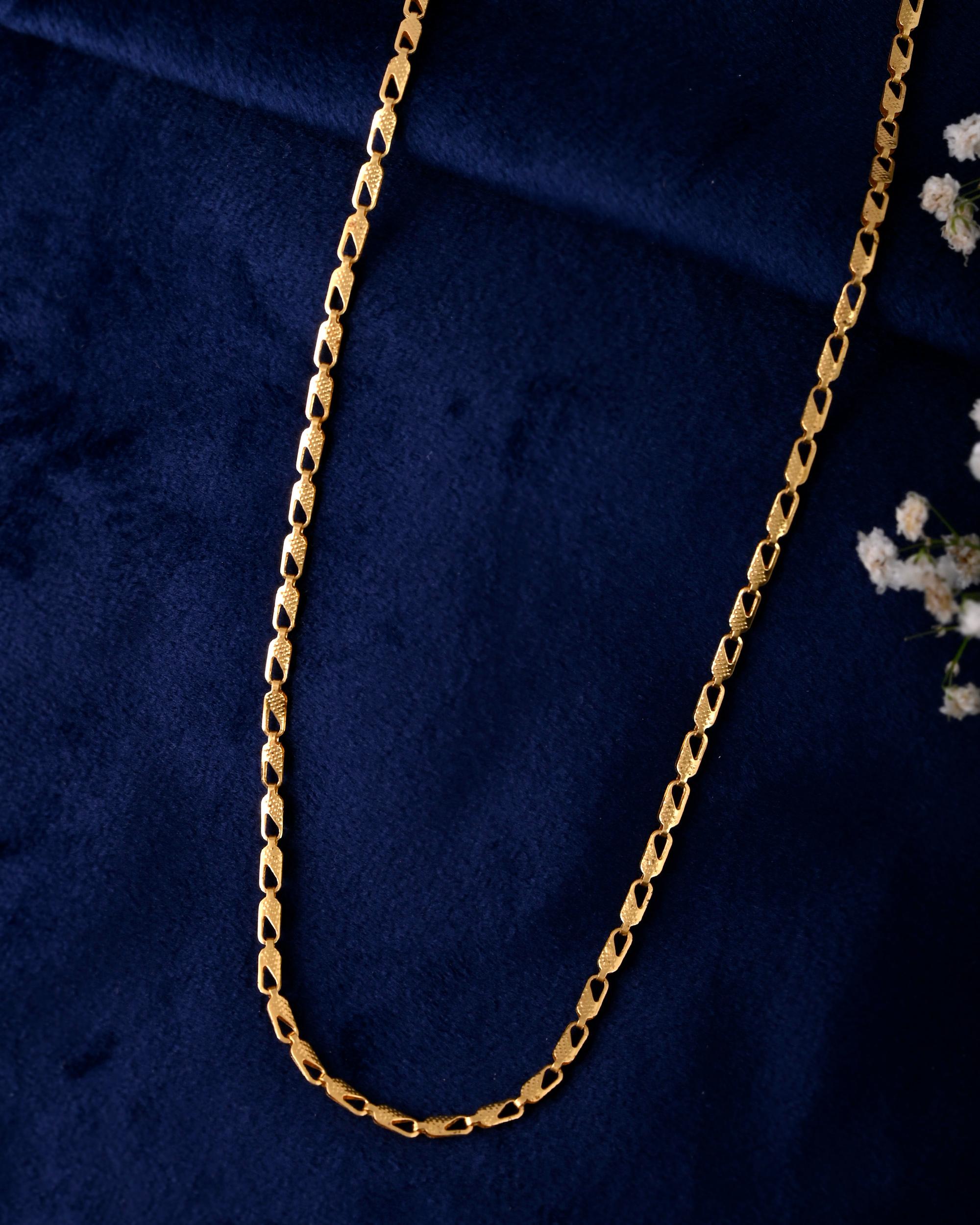 VOJ Gold-Polished Designer Biscuit Shaped Chain For Women | Grocsy