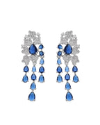 VOJ Silver Plated Ad And Blue Stone Studded Multi Layer Drop Earrings