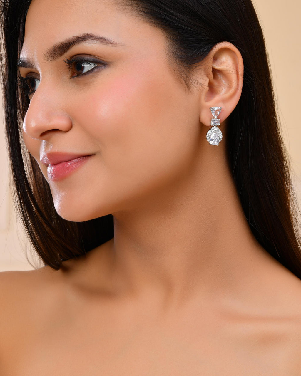 VOJ Silver Plated Ad Stone Studded Drop Earrings | Grocsy