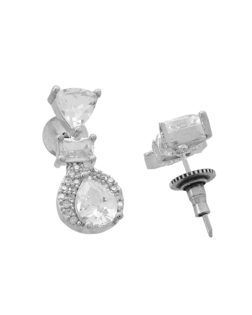 VOJ Silver Plated Ad Stone Studded Drop Earrings | Grocsy