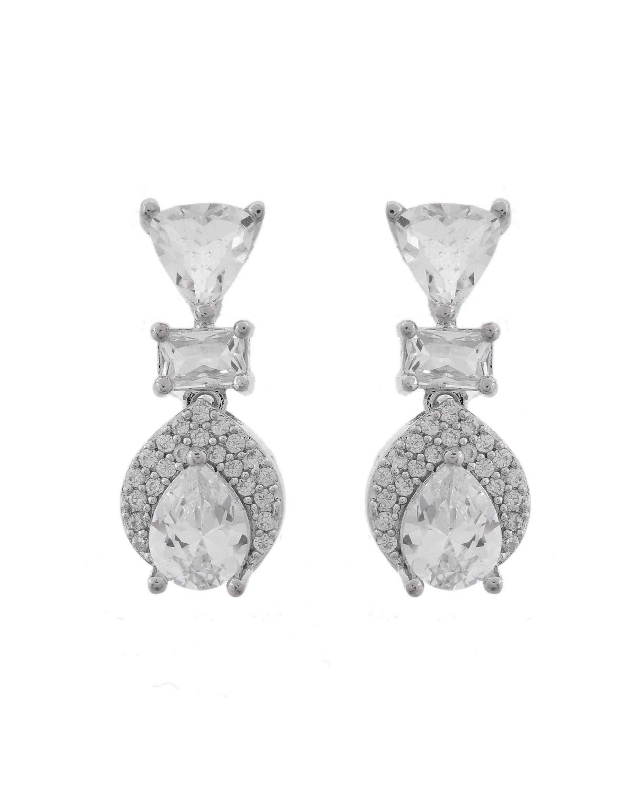 VOJ Silver Plated Ad Stone Studded Drop Earrings | Grocsy