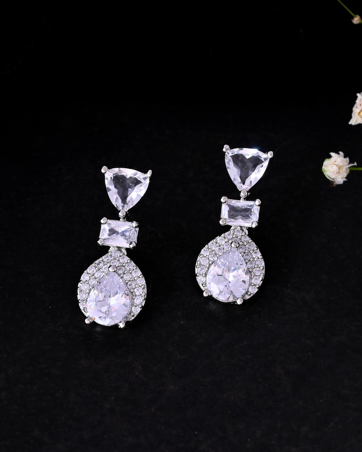 VOJ Silver Plated Ad Stone Studded Drop Earrings | Grocsy