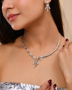 VOJ Silver Plated Ad Stone Studded Designer Necklace With Earrings Set | Grocsy