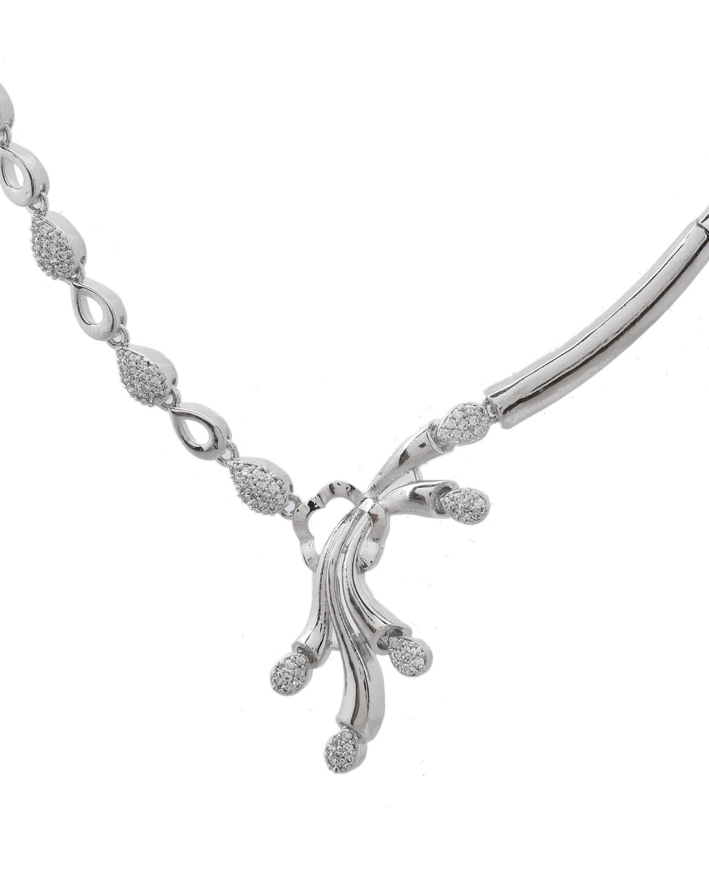 VOJ Silver Plated Ad Stone Studded Designer Necklace With Earrings Set | Grocsy