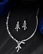 VOJ Silver Plated Ad Stone Studded Designer Necklace With Earrings Set | Grocsy