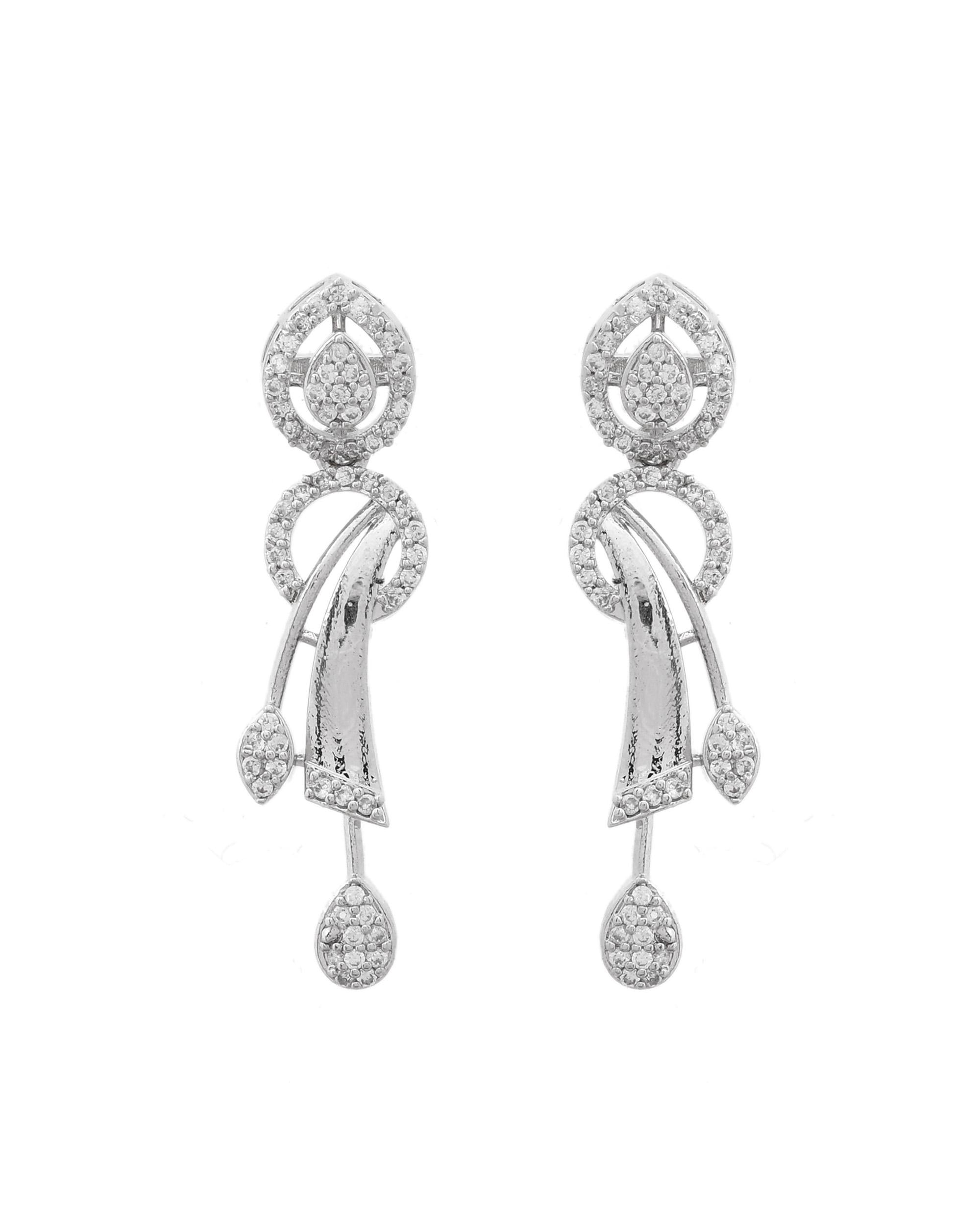 VOJ Silver Toned Stylish Ad- Studded Jewellery Set | Grocsy