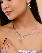 VOJ Silver Plated Ad Stone Studded Designer Necklace With Earrings Set | Grocsy