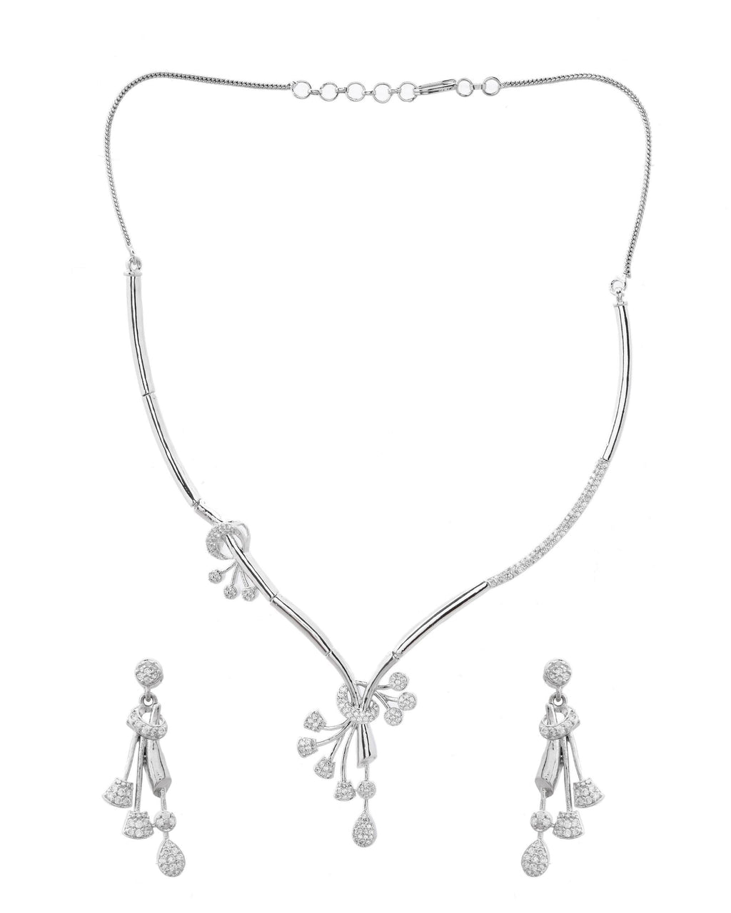 VOJ Silver Plated Ad Stone Studded Designer Necklace With Earrings Set | Grocsy