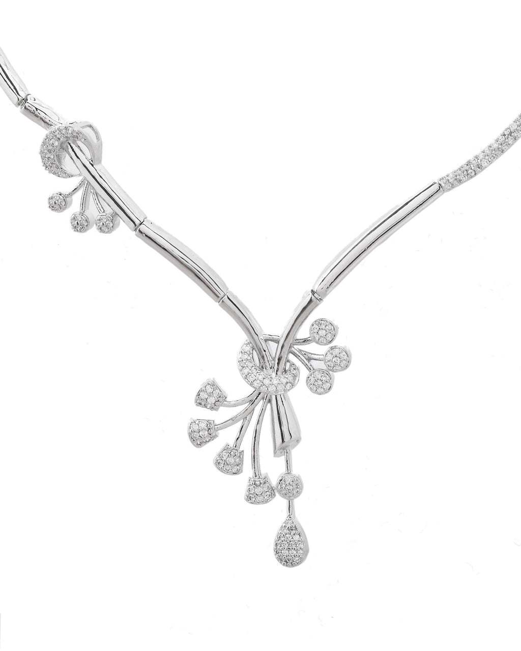 VOJ Silver Plated Ad Stone Studded Designer Necklace With Earrings Set | Grocsy