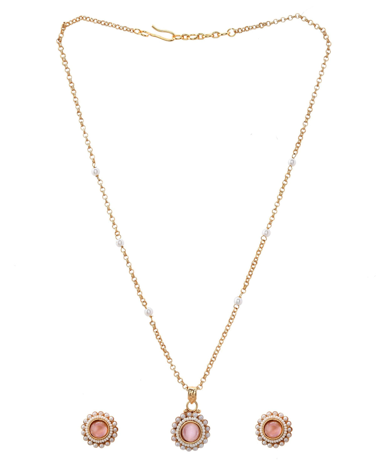 VOJ Gold-Polished Pink Stone Studded Chain Set