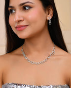 VOJ Silver Plated Ad Stone Studded Round Shaped Necklace And Earrings Set | Grocsy