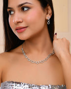 VOJ Silver Plated Ad Stone Studded Round Shaped Necklace And Earrings Set | Grocsy