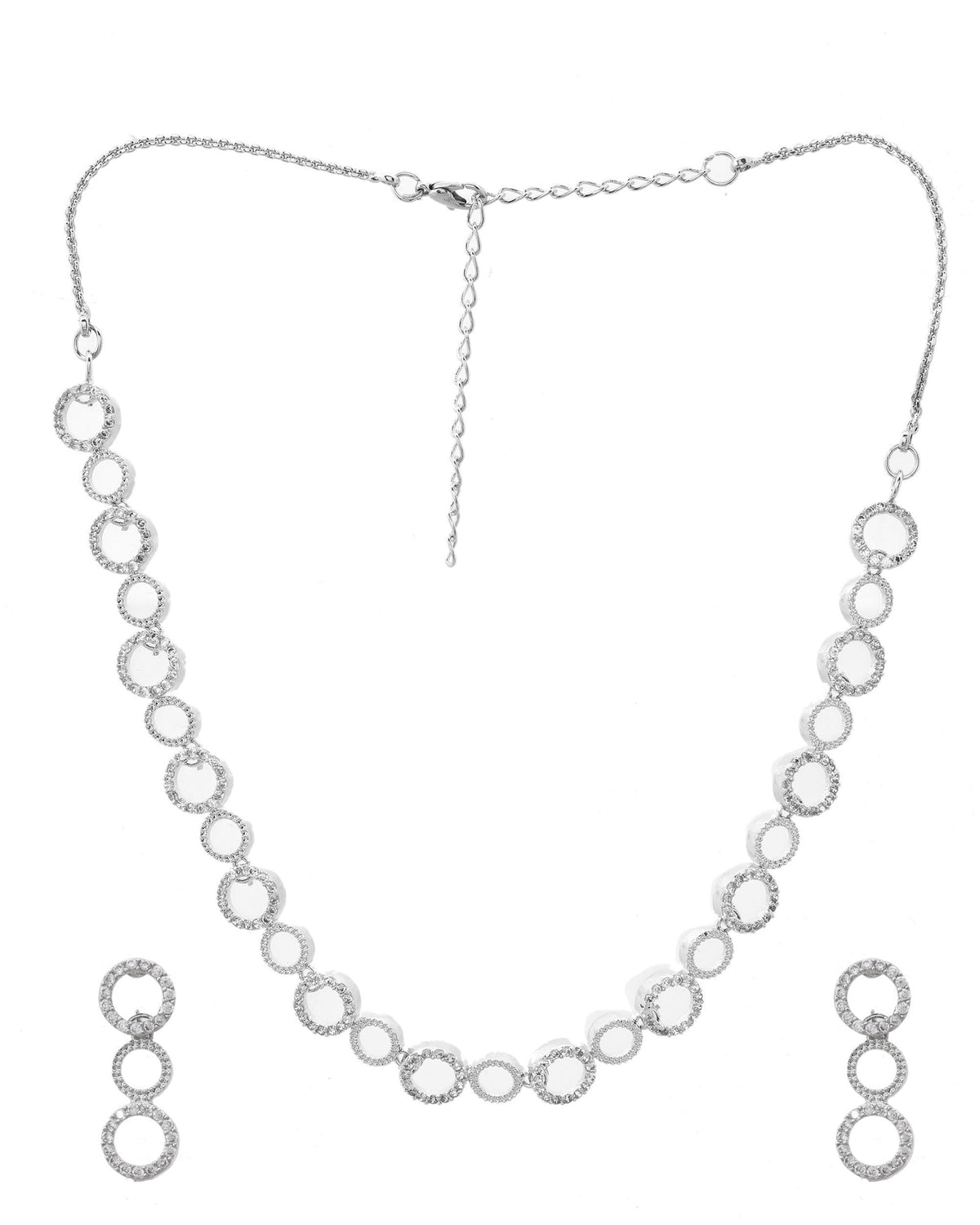 VOJ Silver Plated Ad Stone Studded Round Shaped Necklace And Earrings Set | Grocsy